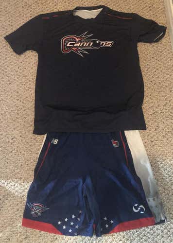game worn Boston Cannons New Balance shorts and shooting shirt