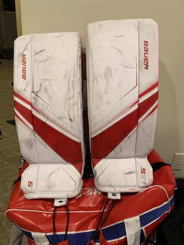Red Junior Used 25" Bauer Supreme S27 Goalie Leg Pads