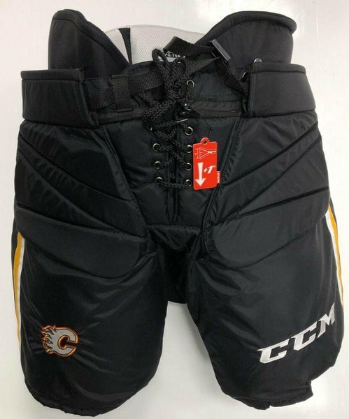New CCM Pro Stock Calgary Flames Hockey Goalie Pant SR XL HPG14A Fit 3 Black