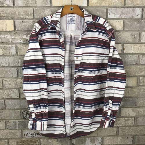 Vintage Andrews Blue Size Medium Stripe Long Sleeve Button Down Flannel Collar