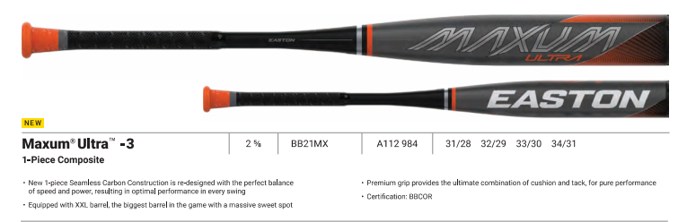 New 2021 Easton "MAXUM ULTRA" BBCOR Baseball Bat 33"/30oz