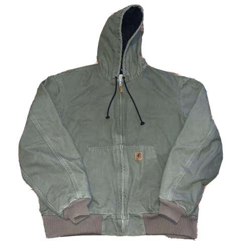 Men's Carhartt J168 LOV Sandstone Green Hooded Duck Jacket Thermal Lined