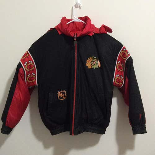 Vintage CHICAGO BLACKHAWKS Pro Player REVERSIBLE Jacket Sz Large Hooded 90's