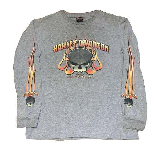 Harley Davidson Motorcycles Docs T-Shirt Sz Med Flames Long Sleeve Skull Fire