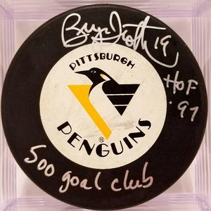 BRYAN TROTTIER Penguins AUTOGRAPHED 500 GOAL CLUB Signed NHL Hockey Puck