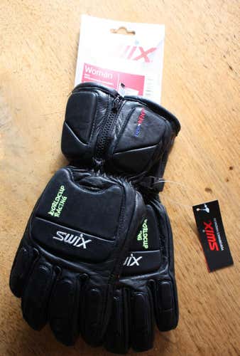 Black leather SWIX Adult Women's sz LARGE padded ski race gloves racing L