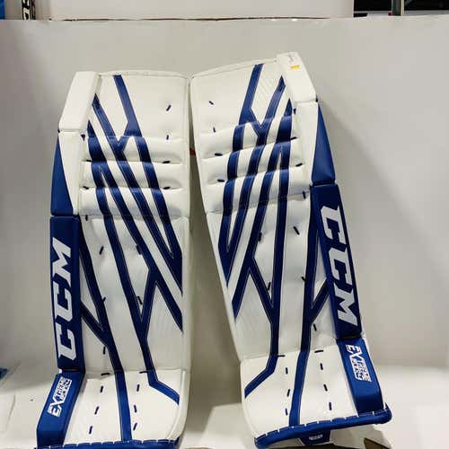 White & Blue Senior 34+1.5" CCM Extreme Flex 4 Pro Stock Goalie Leg Pads