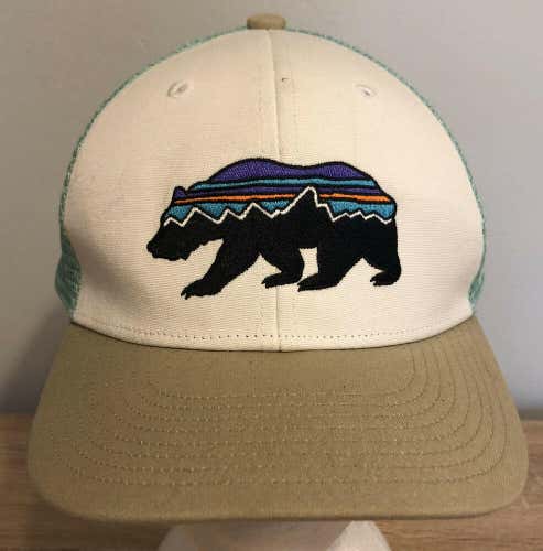Patagonia Bear Hat Snapback Cap Tucker Mesh Outdoors Wildlife Logo Sunset