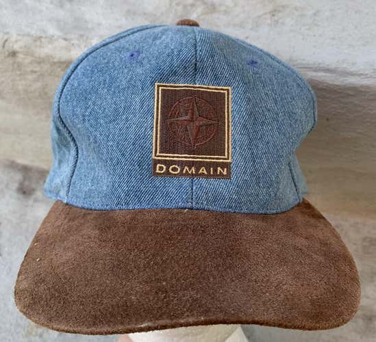 Domain Denim Hat Baseball Cap Blue Compass 90s Suede Brim Vintage 90s