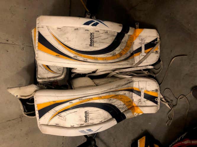 White Used Senior 35" Reebok Regular Premier 3 Goalie Full Set Pro Stock