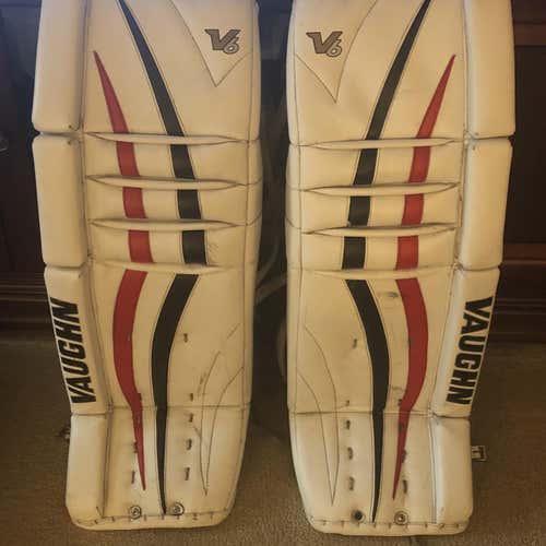 White Senior 32 + 2” Vaughn Velocity V6 Pro Stock Goalie Leg Pads