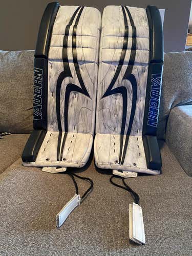 White Used Senior 34" Vaughn V-Elite Pro Carbon Goalie Leg Pads