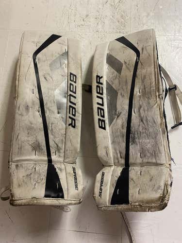 White Used Junior 30" Bauer Supreme One.5 Goalie Leg Pads 30+1"