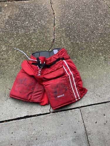 Red Used Senior XL Vaughn Hockey Goalie Pants Pro Stock