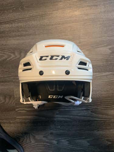 White Used Large CCM Tacks 710 Pro Stock Helmet