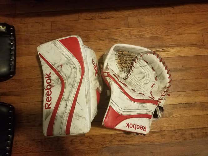White/Red Used Senior Reebok Regular PREMIER XLT Pro glove and blocker