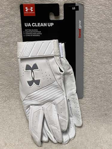 Under Armour HeatGear UA Clean Up Mens Size L Large White/White Batting Gloves