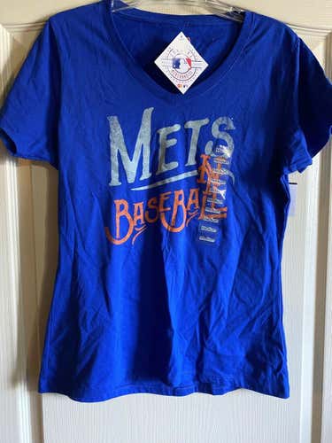 New York Mets Women's V-Neck Tee Shirt Royal Blue Medium M MLB NWT Genuine