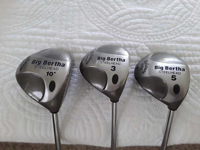 Callaway Big Bertha Steelhead Driver, 3 and 5 Fairway Wood, & AirBear Nicklaus 7 Wood Regular Flex