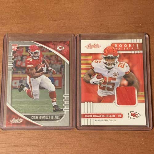 Clyde Edwards-Helaire KC Chiefs 2020 Panini Absolute Football Rookie 2 Card Lot