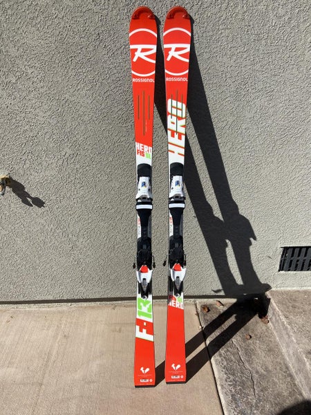 Used Men's 2018 Rossignol Racing Hero FIS SL Pro Skis With Bindings Max Din 12
