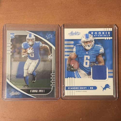 D'Andre Swift Detroit Lions 2020 Panini Absolute Football Rookie 2 Card Lot
