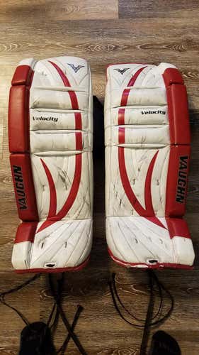 White Used Junior 26" Vaughn Velocity V5 Goalie Leg Pads