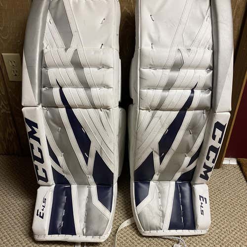 White Senior 35" CCM Extreme Flex E4.5 Goalie Leg Pads