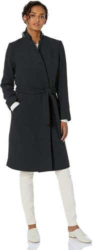 Daily Ritual Women's Wool Blend Belted Coat, Black Herringbone 6