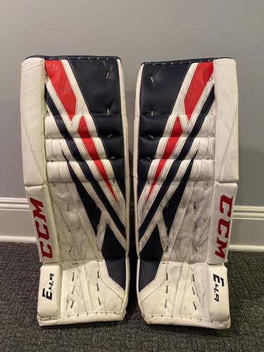 White/Navy/Red Used Intermediate 29" CCM EFLEX 4.9 Goalie Leg Pads