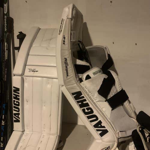 White Senior 34" Vaughn Velocity XFP Pro Stock Goalie Leg Pads