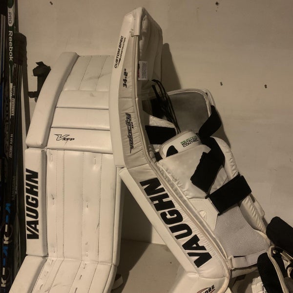 White Senior 34" Vaughn Velocity XFP Pro Stock Goalie Leg Pads