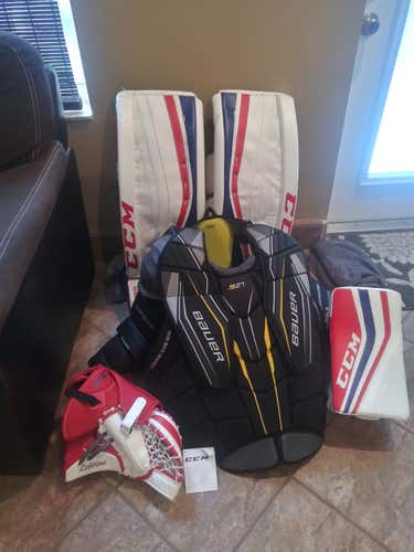 White New Senior 33"+1 CCM Regular Premier R1.9 Goalie Full Set Pro Stock