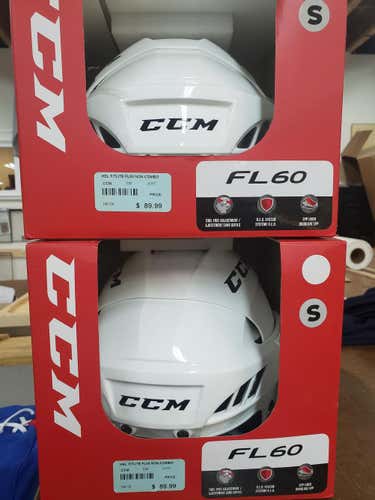 White New Small CCM FL60 Helmet 2 Helmet Bundle