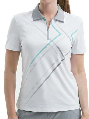 Nivo Women's Violet Zip Neck Polo Shirt Top White Ladies Large (L) NWT #73671