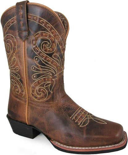 Smoky Mountain Womens Shelby Pull On Straps Stitched Design Square Toe Brown 10W