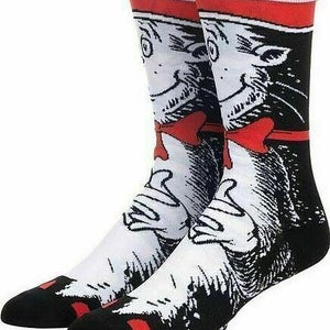 Cat In The Hat Dr. Seuss Bioworld Crew Socks Men's 8-12 Book Unisex Socks