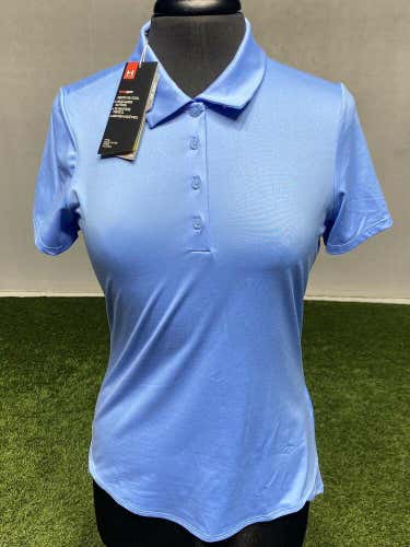 Under Armour Women's Leader Solid Golf Polo Shirt Carolina Blue Medium M #62651
