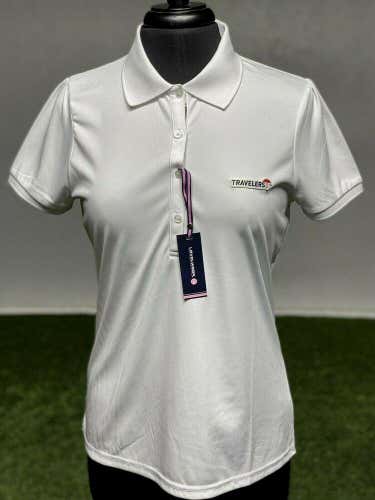 Levelwear Women's Shimmer "Travelers" Golf Polo Shirt Top White Medium M #17786
