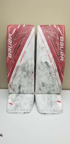 White/Red Used Senior 36" Bauer Supreme 1S Goalie Leg Pads