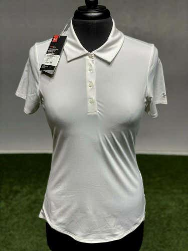 Under Armour Women's Leader Solid Golf Polo Shirt White Small (S) NWT #62646