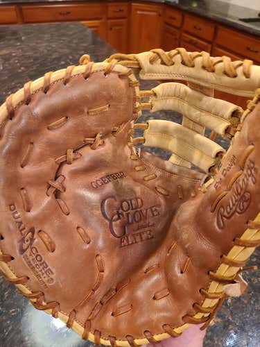 Brown Used High School/College Rawlings Left Hand Throw First Base Gold Glove Elite Baseball Glove