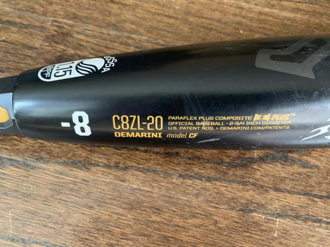 Used Kid Pitch (9YO-13YO) USSSA Certified 2020 DeMarini Composite CF Zen Bat (-8) 23 oz 31"