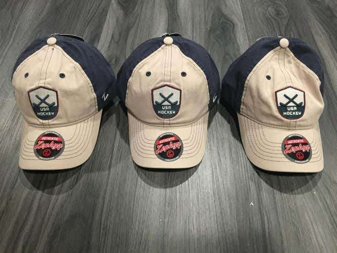 NEW - USA Hockey Hats, all 3! New With Tag. Ice Hockey, Roller Hockey, Red, Cream, Blue hats