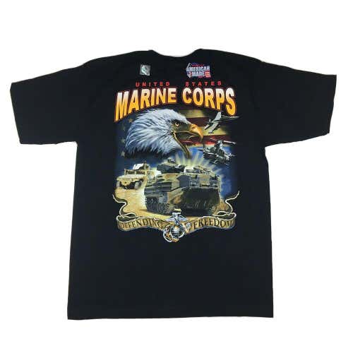 90s United States Marine Corps Screaming Eagle Defending Freedom Graphic T-Shirt
