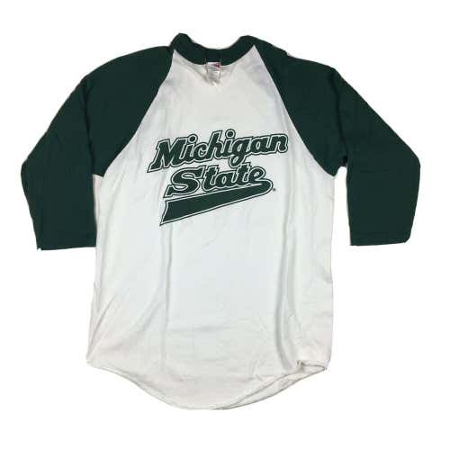 Vintage 90s Michigan State University Spartans 3/4 Sleeve Baseball Shirt Sz M