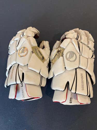 White Used Player's Maverik Lacrosse Gloves 13"