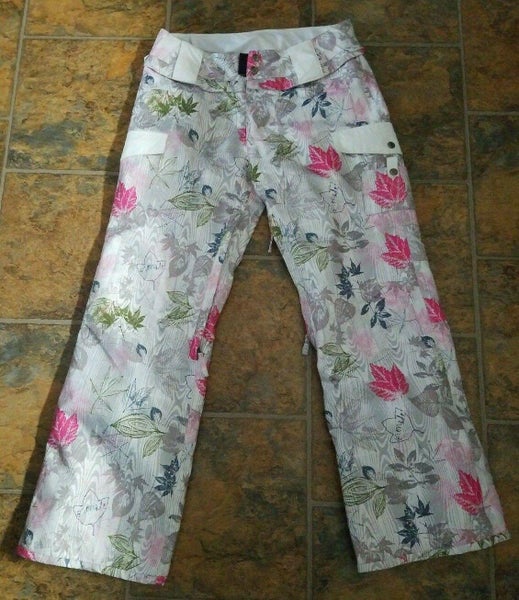 Grenade Fleece Ski Pants Multi Pink Gray Leaf Design Women's Size 8 Barely Used