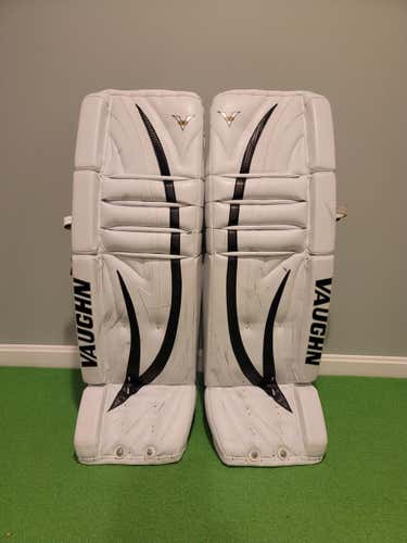 White Tim Thomas Used 35" Vaughn Goalie Leg Pads Pro Stock