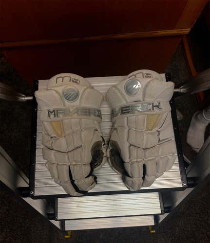 White Used Player's Maverik M4 12" Lacrosse Gloves